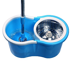 Швабра с отжимом и полосканием Spin Mop Pro 360 синяя, центрифуга металл