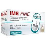 Иглы инъекционные IME-FINE №100 для инсулиновых шприц-ручек, 31G, диаметр 0,26 мм, длина 5 мм, 100 шт.